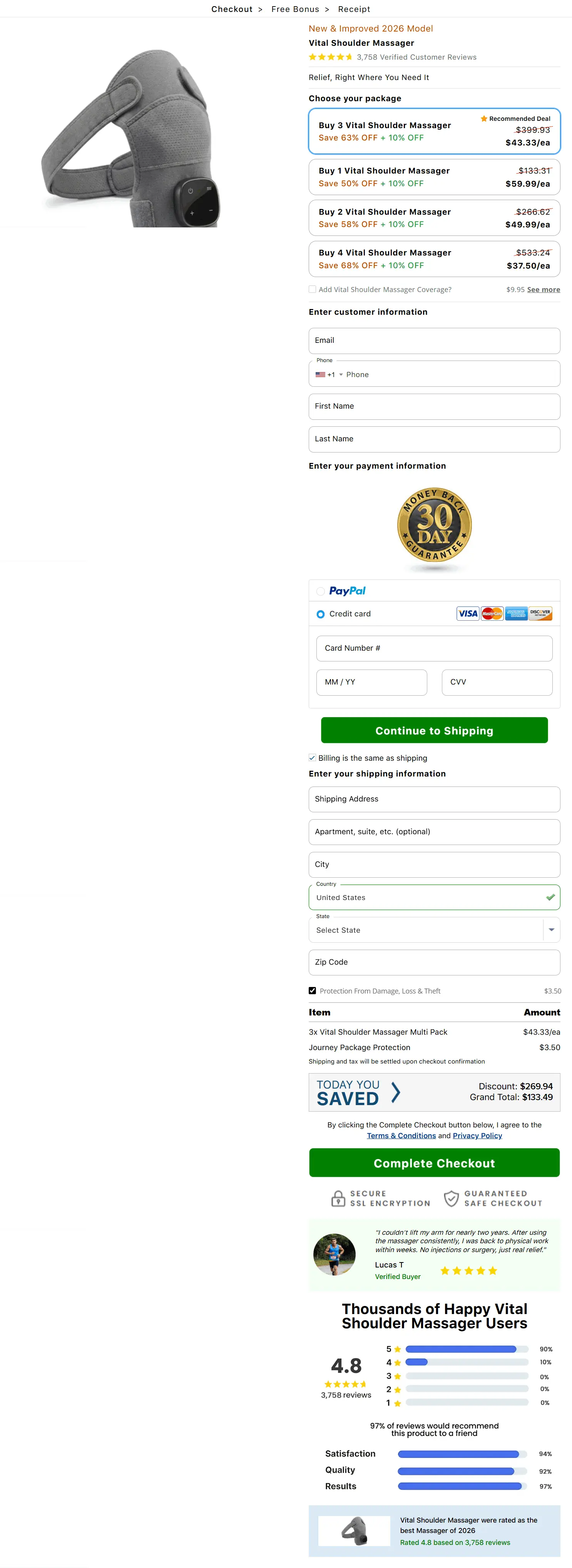 Vital Shoulder Massager secure checkout page